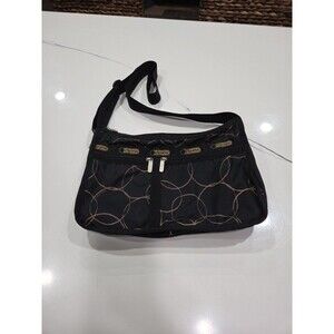 LESPORTSAC Deluxe Everyday Bag Black/gold /Brown Circles Crossbody Shoulder Bags
